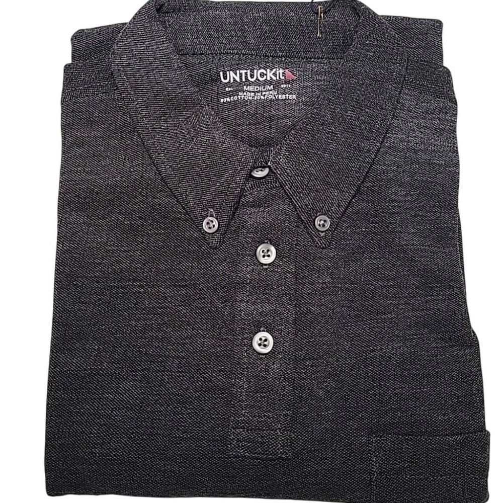 UNTUCKit Men's M Madiran Charcoal Short Sleeve Polo Shirt Pocket Collard NWT